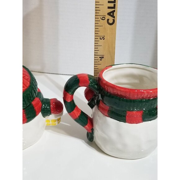 Ceramic Snowman Sugar and Creamer Set Red White Green Hand painted NIB - Picture 9 of 10